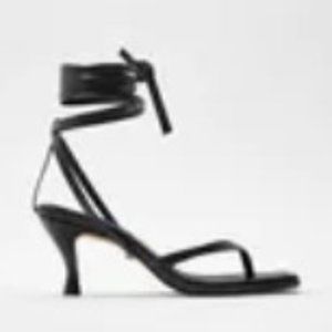 NEW Zara Lace Up Black Heeled Sandals Size 7.5